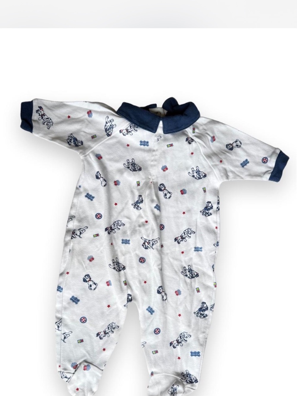 Disney White Footed One-Piece with Navy Trim and Puppy Print